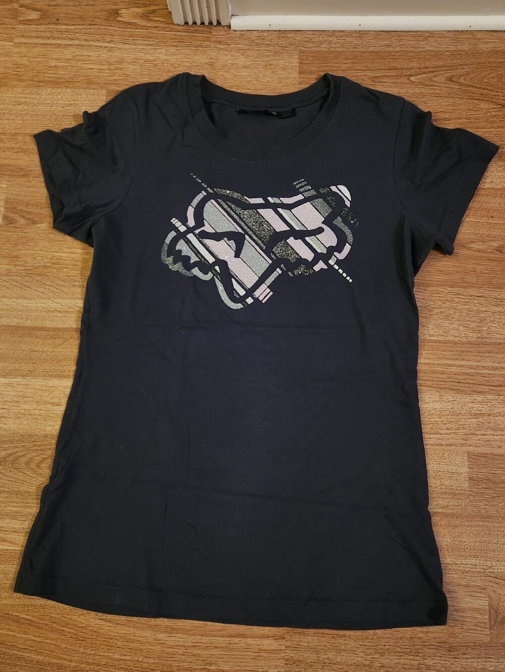 Fox Racing Fox Head Cotton Striped Sparkle Crew Neck Short Sleeve Tee Gray Small